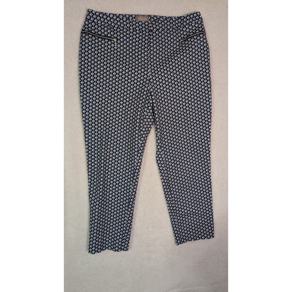 Chicos Size 2 (Lg 12) Pants Navy White Zip eye and loop Close Slant Front Pocket